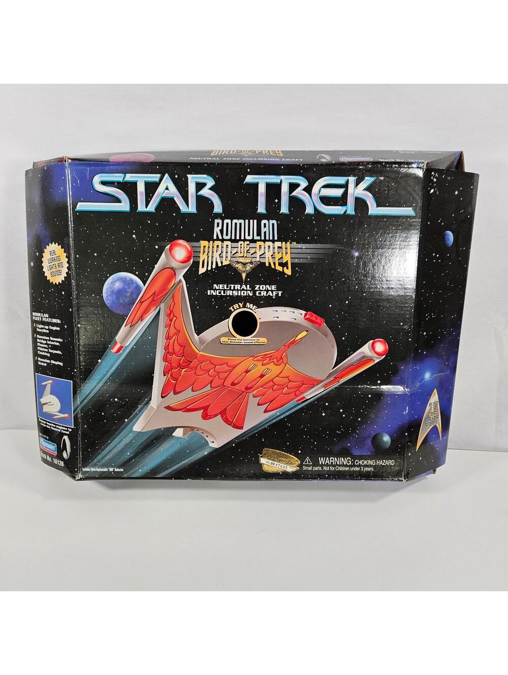 Vintage 1997 Star Trek Romulan Bird of Prey Playmates Electronic Ship w/ Stand